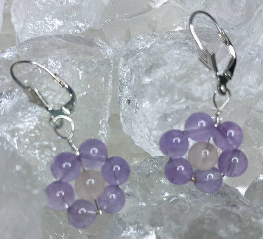 edle Blumen Ohrringe aus Amethyst - Rosenquarz - A Qualität - 925er Silber #6292