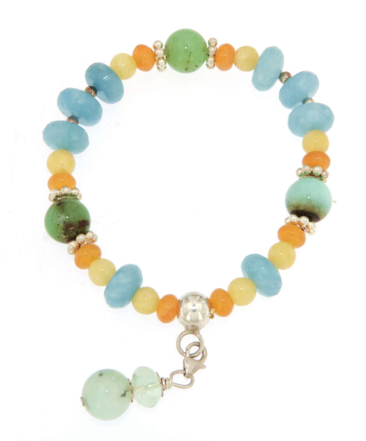 edles Orangencalcit - Fluorit - Chrysopras Engel Edelstein Schmuck Armband - 925er Silber #2213
