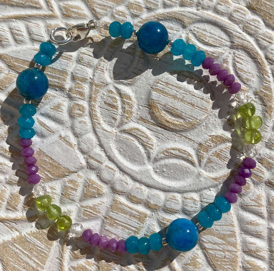 Apatit - Bergkristall - Edelstein Armband - Edelsteinarmband - 925er Silber Schmuck #6601