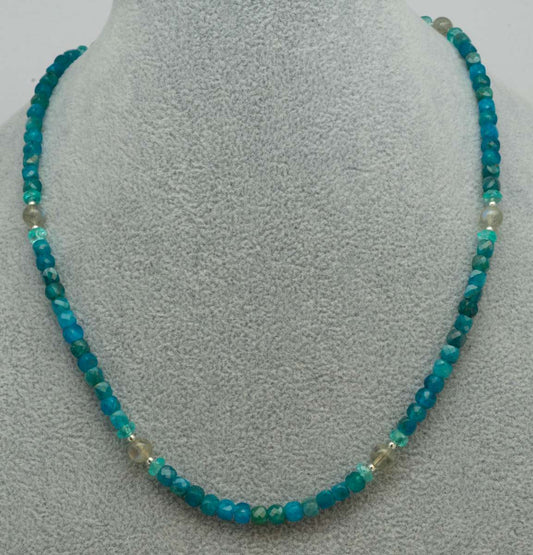 Apatit - Labradorit Edelstein Kette - Collier - Edelsteinkette - 925er Silber #6003