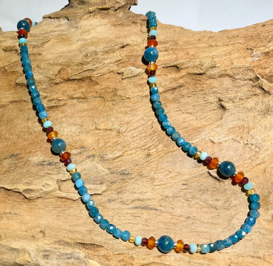 "Boho - Hippie" Edelstein Kette - Collier aus Apatit - 925er Silber - Edelsteinkette #5037