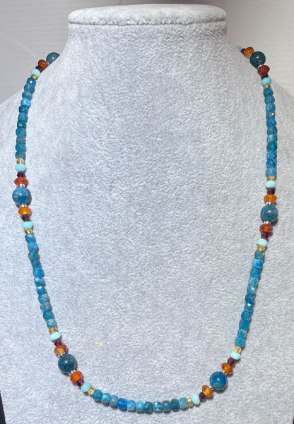 "Boho - Hippie" Edelstein Kette - Collier aus Apatit - 925er Silber - Edelsteinkette #5037