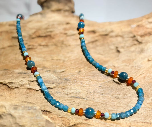 "Boho - Hippie" Edelstein Kette - Collier aus Apatit - 925er Silber - Edelsteinkette #5037