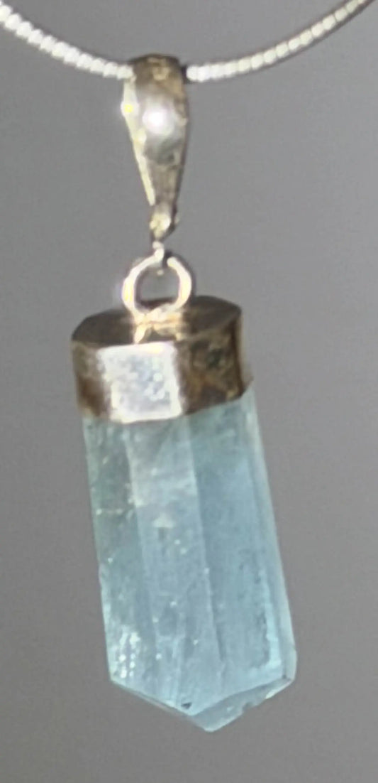 Aquamarin Trommelstein Edelstein Schmuck Ketten Anhänger mit 925er Silber Öse - A Qualität #7052