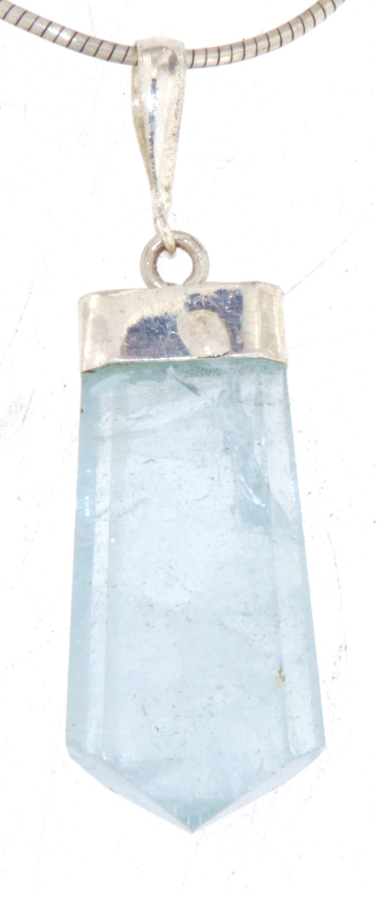 Aquamarin Trommelstein Edelstein Schmuck Ketten Anhänger mit 925er Silber Öse - A Qualität #7049