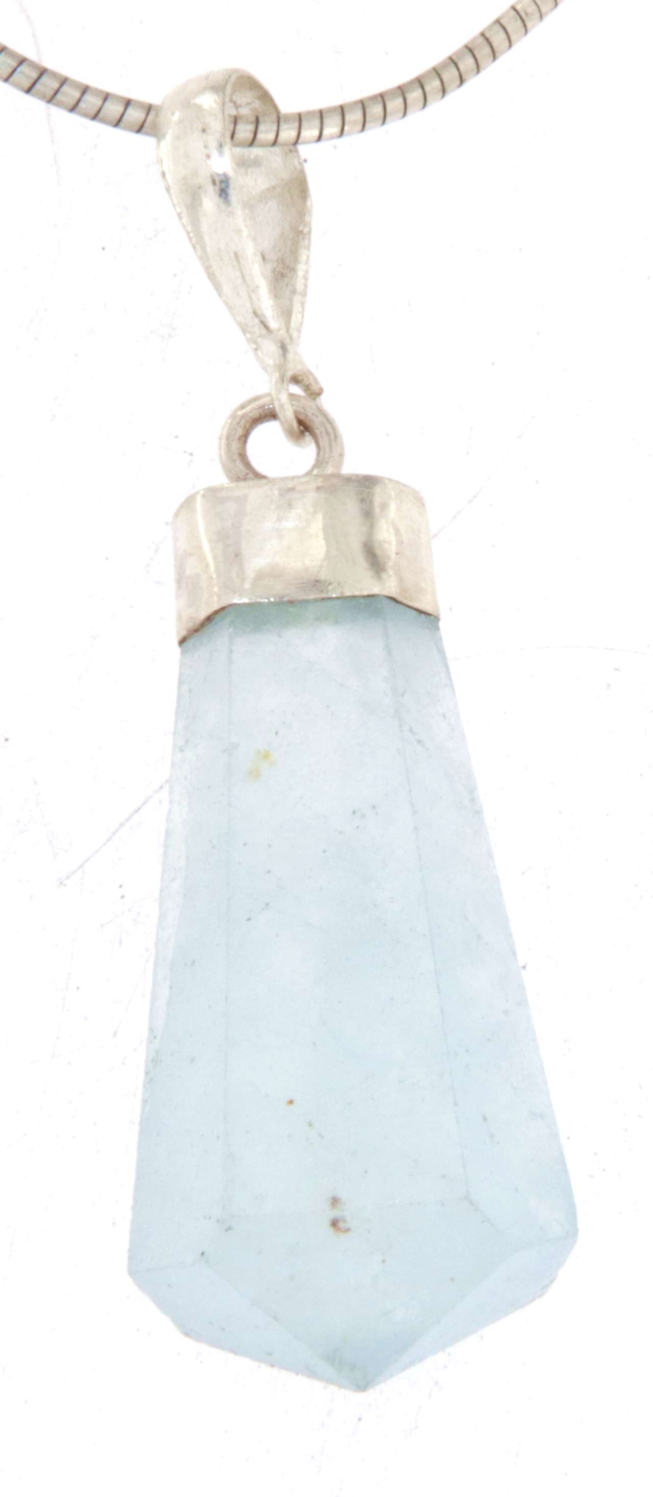 Aquamarin Trommelstein Edelstein Schmuck Ketten Anhänger mit 925er Silber Öse - A Qualität #7050