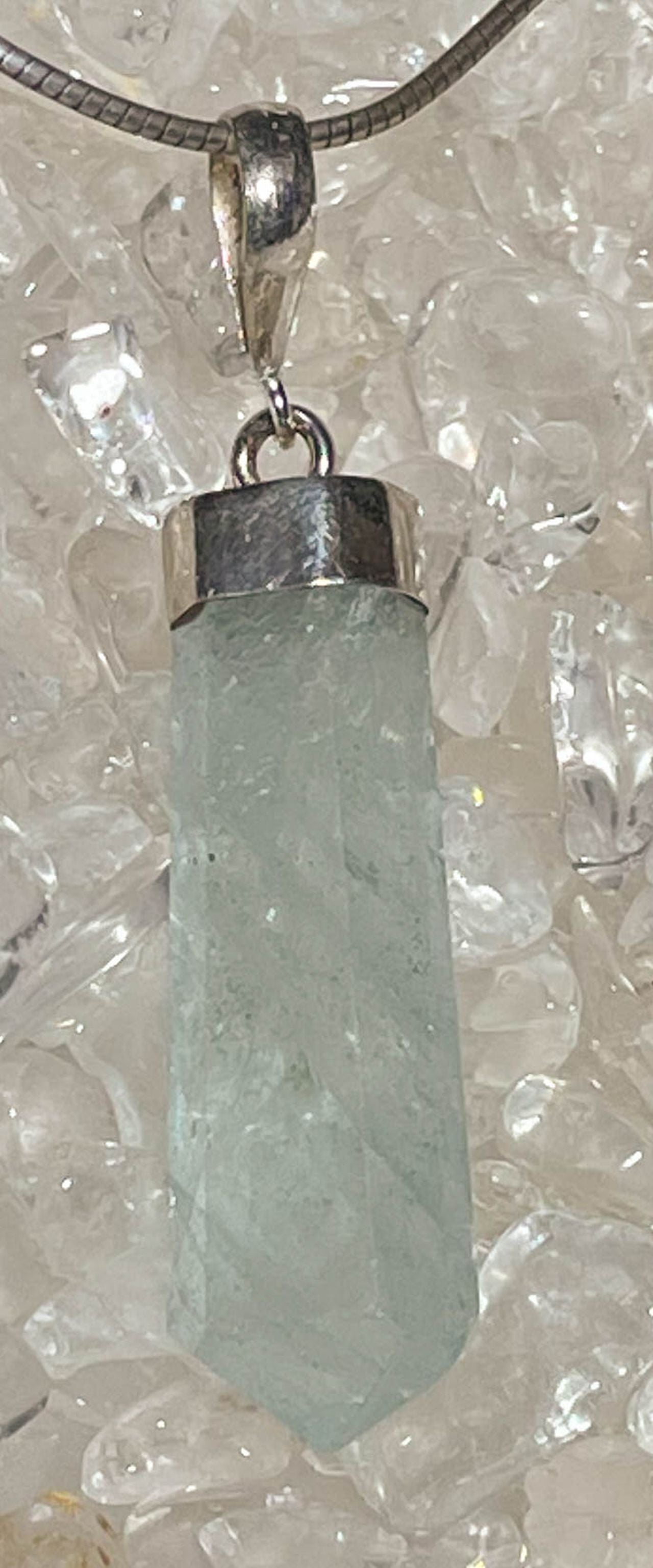 Aquamarin Trommelstein Edelstein Schmuck Ketten Anhänger mit 925er Silber Öse - A Qualität #7051