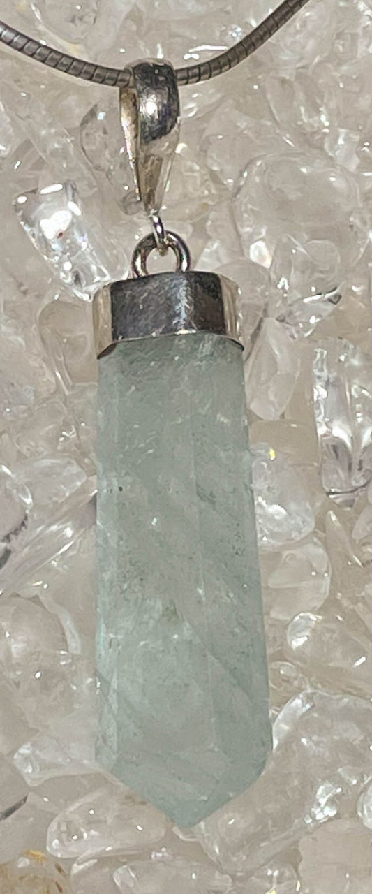 Aquamarin Trommelstein Edelstein Schmuck Ketten Anhänger mit 925er Silber Öse - A Qualität #7051