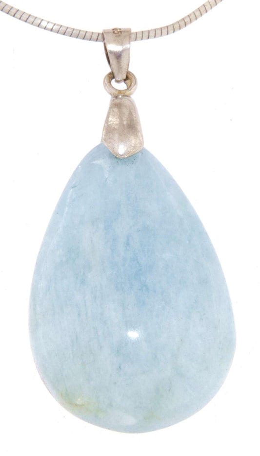 Aquamarin Trommelstein Edelstein Schmuck Ketten Anhänger - 925er Silber - A Qualität #5448