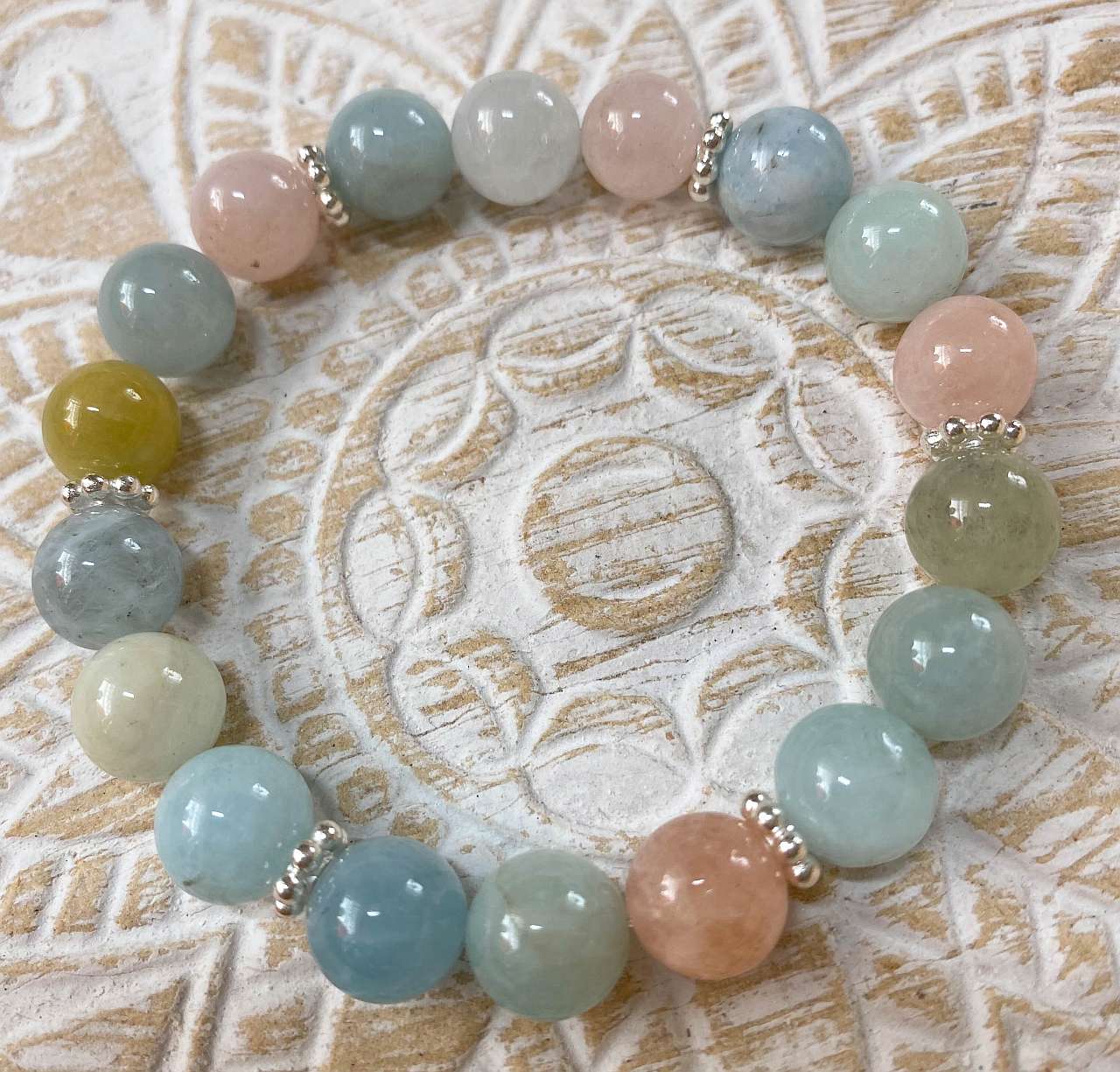 Aquamarin - Heliodor - Morganit Edelstein Armband Multicolor - Beryll - Schmuck - 925er Silber