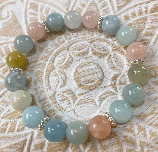Aquamarin - Heliodor - Morganit Edelstein Armband Multicolor - Beryll - Schmuck - 925er Silber
