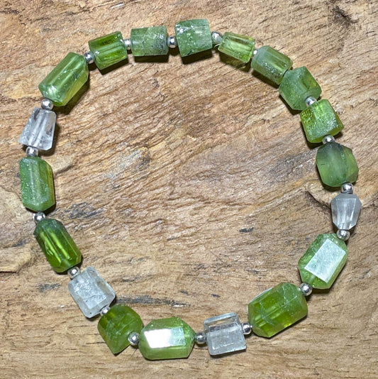 Aquamarin - Peridot Edelstein Armband - Beryll - Schmuck - 925er Silber - #7210