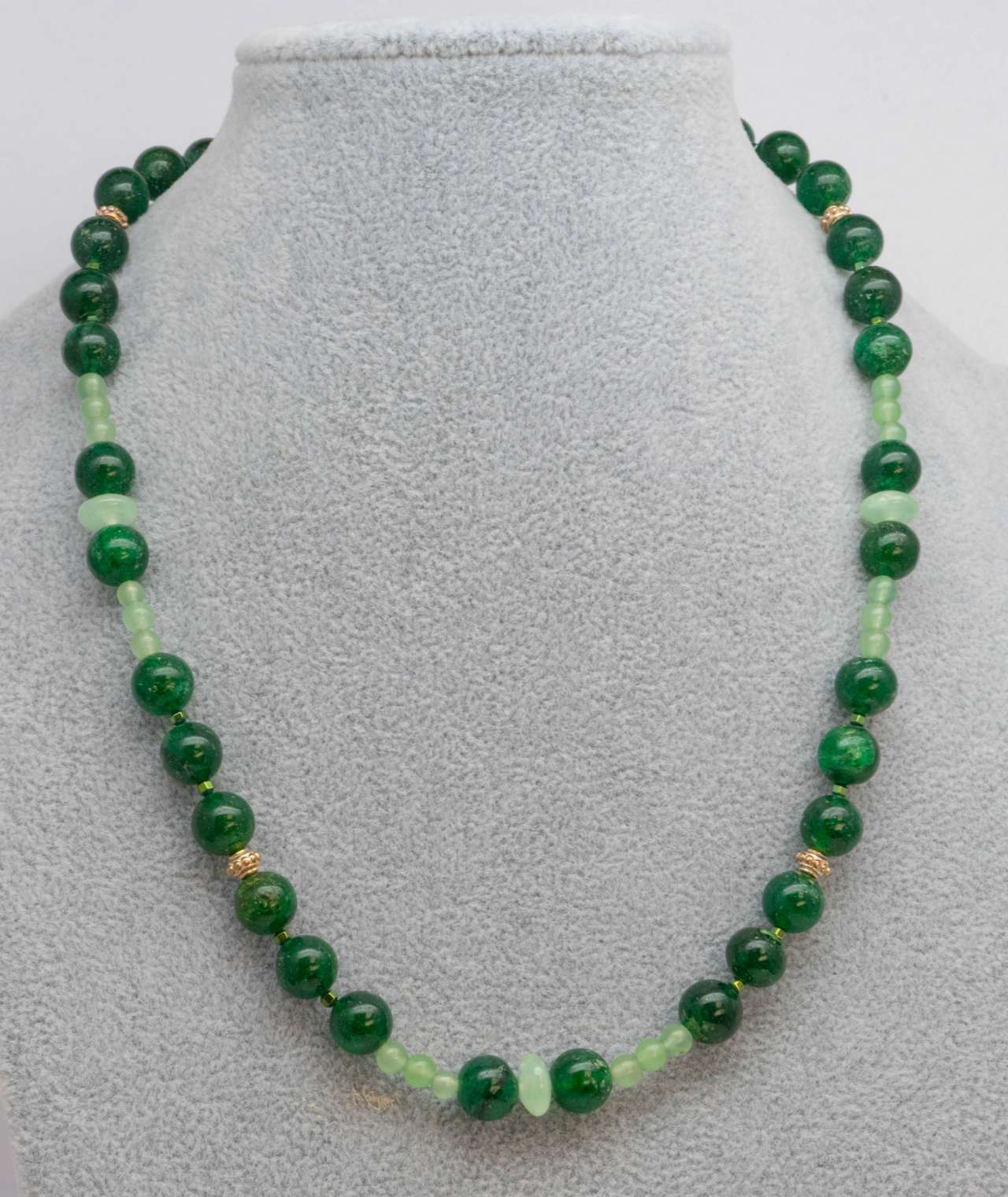 Edelstein Kette - Collier aus Aventurin - Prehnit - 925er Silber - Edelsteinkette #5819