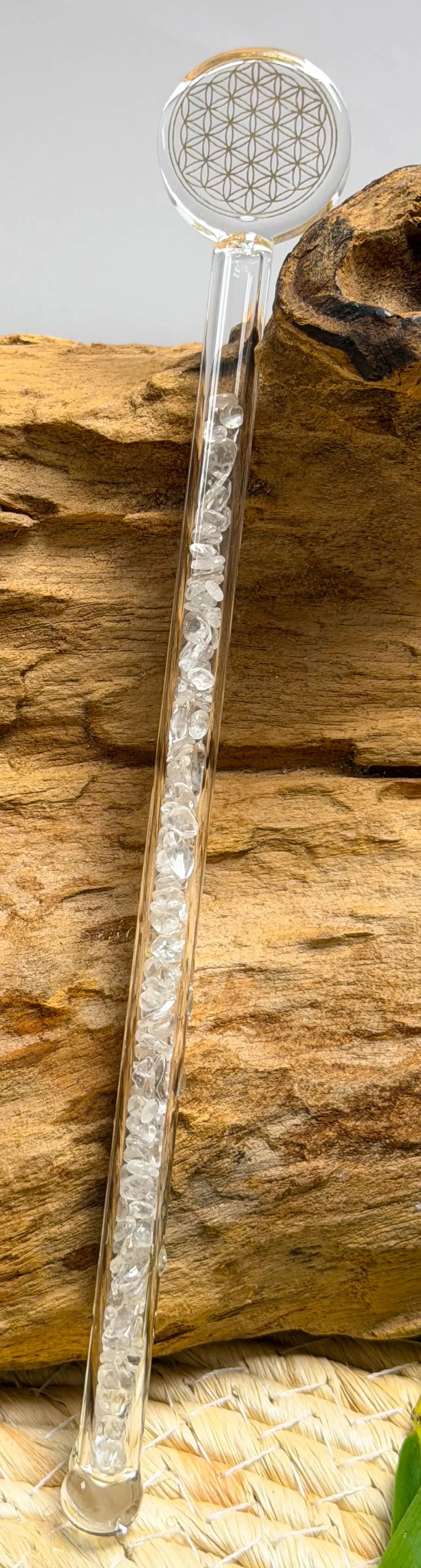 Edelsteinwasser Bergkristall PREMIUM Vital Crystal Water Stick - Blume des Lebens - Wasseraufbereitung - seelensteinchen #596