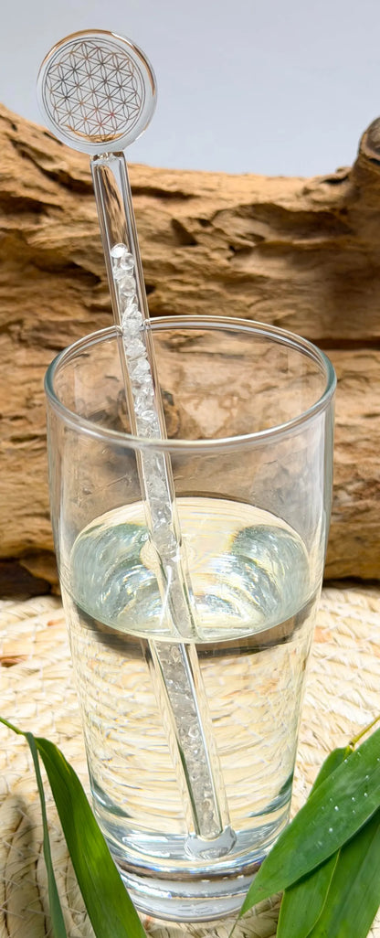 Edelsteinwasser Bergkristall PREMIUM Vital Crystal Water Stick - Blume des Lebens - Wasseraufbereitung - seelensteinchen #596