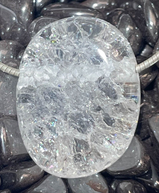 Bergkristall gecracked Trommelstein Edelstein Schmuck Ketten Anhänger - A Qualität - #5445