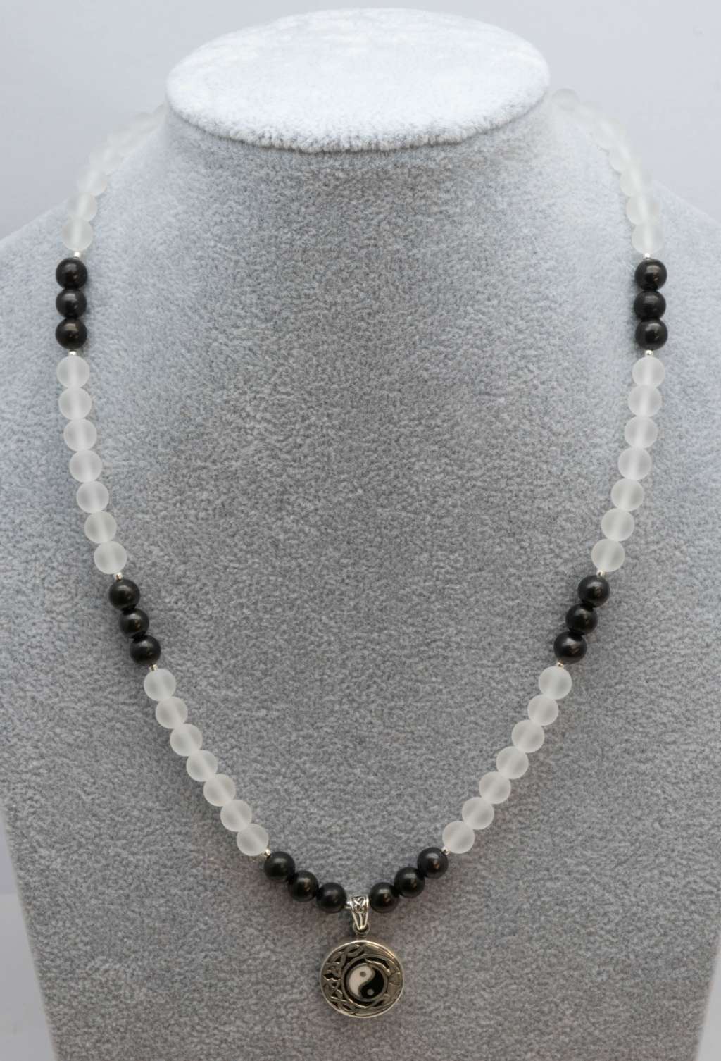 Schungit - Bergkristall Yin Yang Edelstein Kette - Collier - 925er Silber - Edelsteinkette #5786