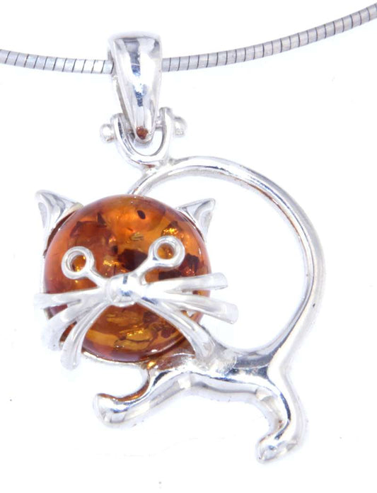edler Bernstein Anhänger Katze A Qualität - 925er Silber #5795