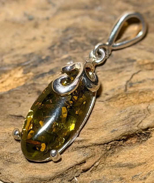 edler Schmuck Ketten Anhänger Bernstein grün A Qualität - 925er Silber #5076