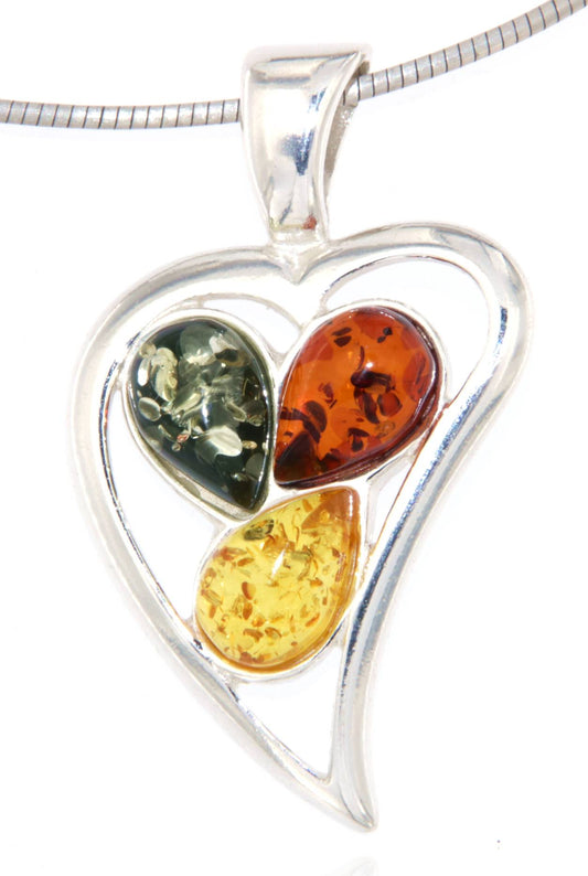 Herz Schmuck Ketten Anhänger Bernstein A Qualität - 925er Silber #5086