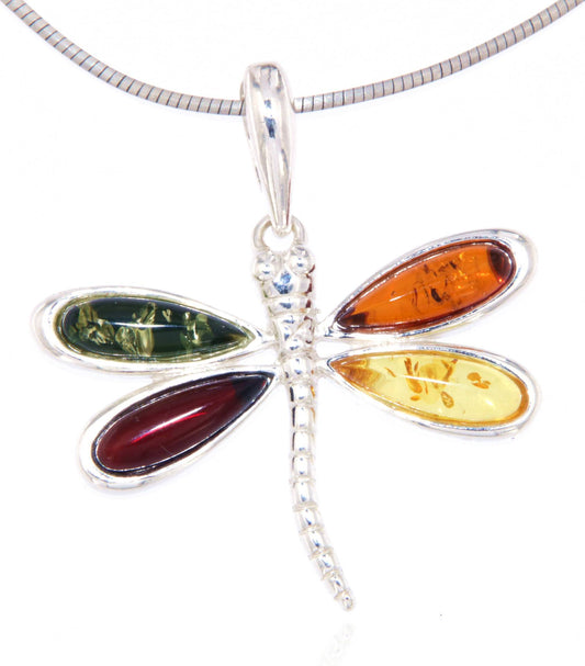 Libelle Schmuck Ketten Anhänger mit Bernstein A Qualität - 925er Silber #5074