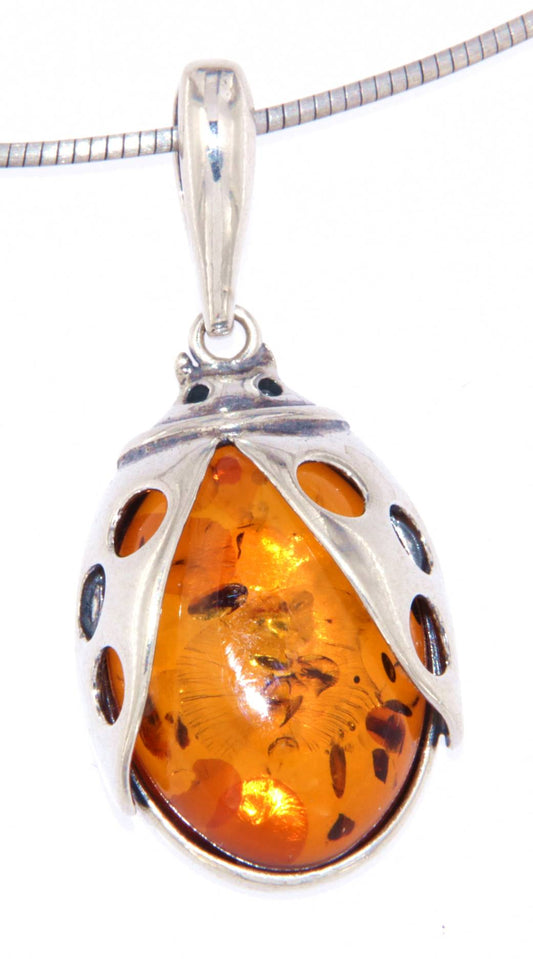 Marienkäfer Schmuck Ketten Anhänger Bernstein A Qualität - 925er Silber #5078