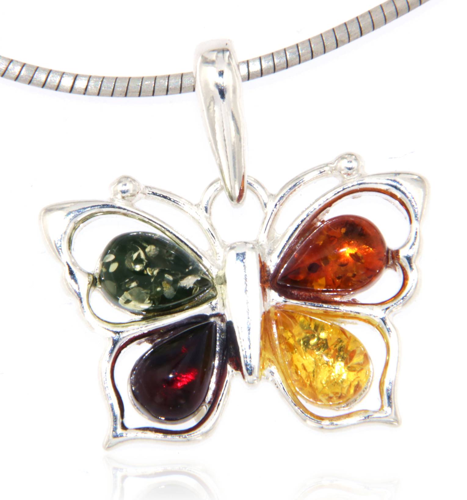 Schmetterling Schmuck Ketten Anhänger Bernstein A Qualität - 925er Silber #5085