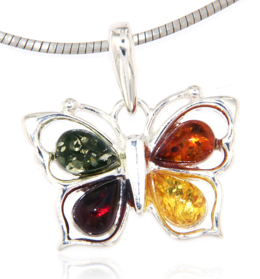 Schmetterling Schmuck Ketten Anhänger Bernstein A Qualität - 925er Silber #5085