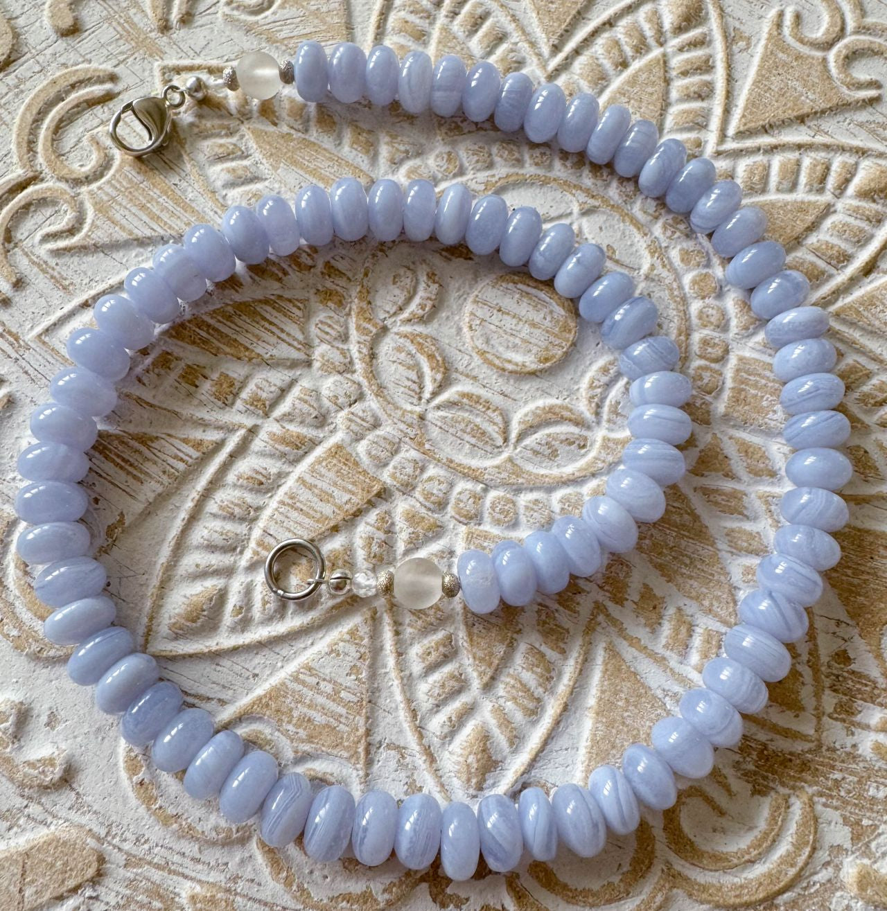 blauer Chalcedon Schmuck Edelstein Kette - Collier - Edelsteinkette - 925er Silber #7192
