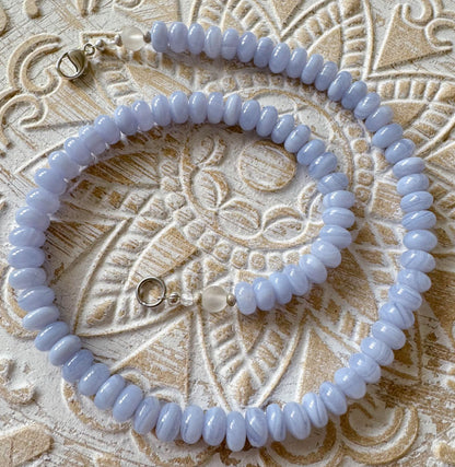 blauer Chalcedon Schmuck Edelstein Kette - Collier - Edelsteinkette - 925er Silber #7192