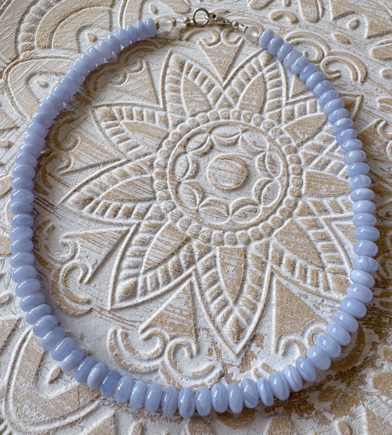 blauer Chalcedon Schmuck Edelstein Kette - Collier - Edelsteinkette - 925er Silber #7192