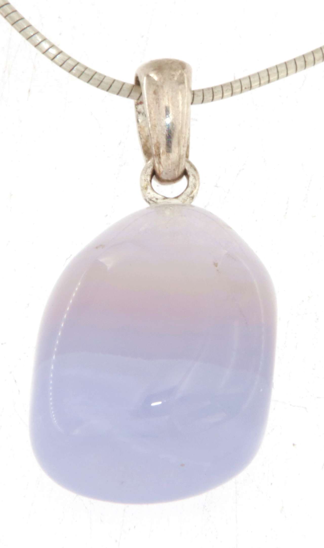 blauer Chalcedon - Trommelstein Edelstein Schmuck Ketten Anhänger - 925er Silberöse - A Qualität #6903