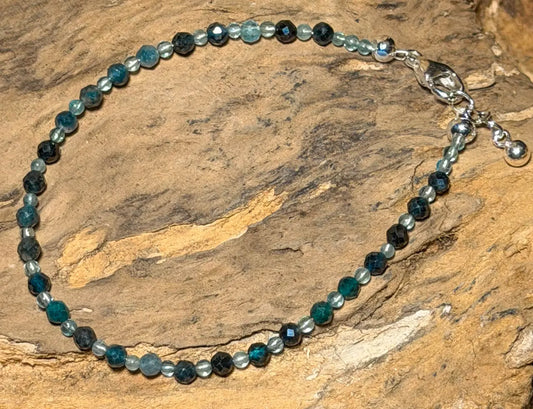 blauer Turmalin - Indigolith Edelstein Schmuck Armband facettiert - 925er Silber #7384