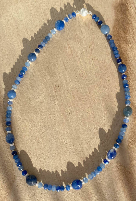 edles Edelstein Kette - Collier aus Blauquarz facettiert - 925er Silber #6295