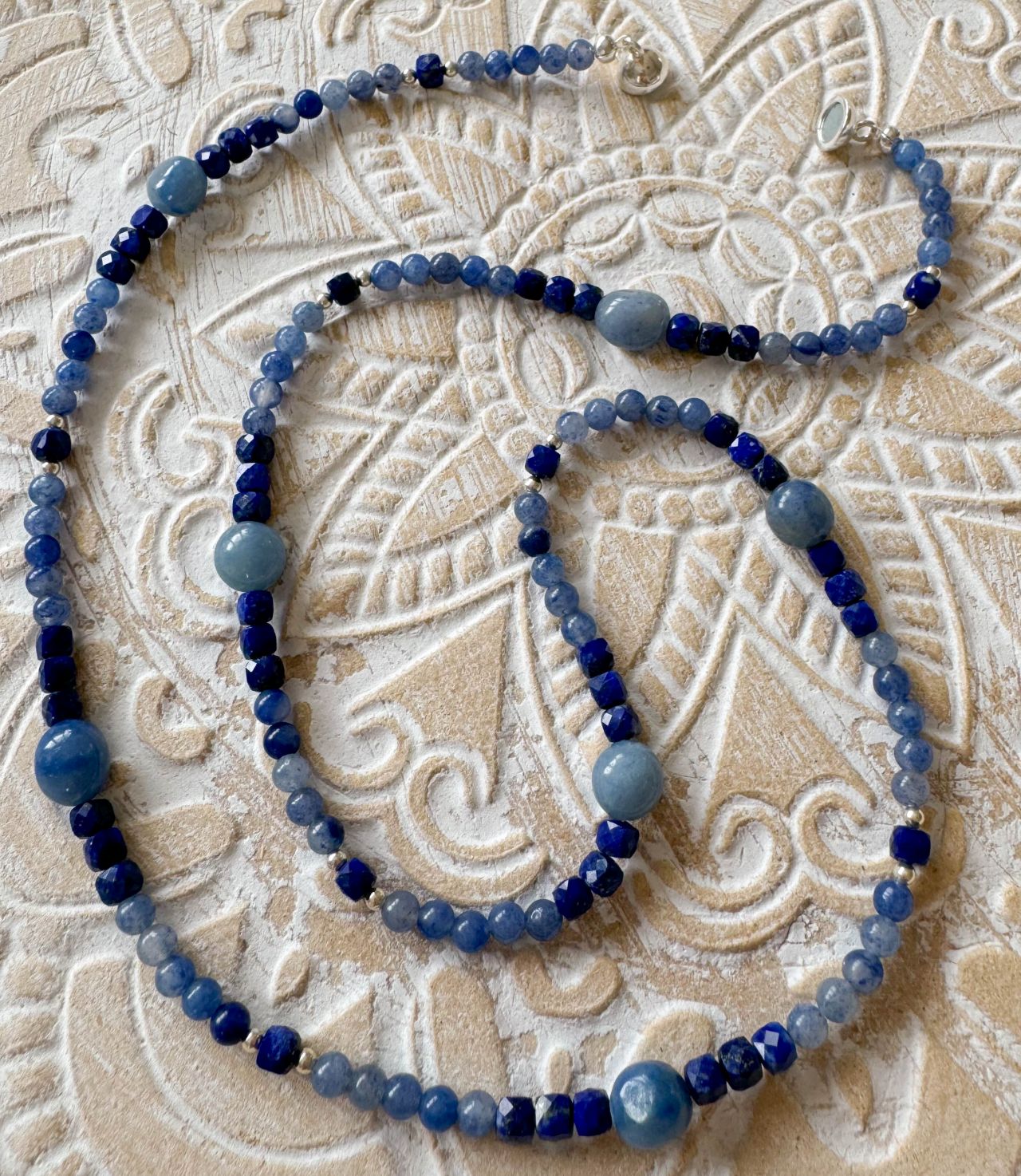 Blauquarz - Lapislazuli - Schmuck Edelstein Kette - Collier - Edelsteinkette - 925er Silber #7194