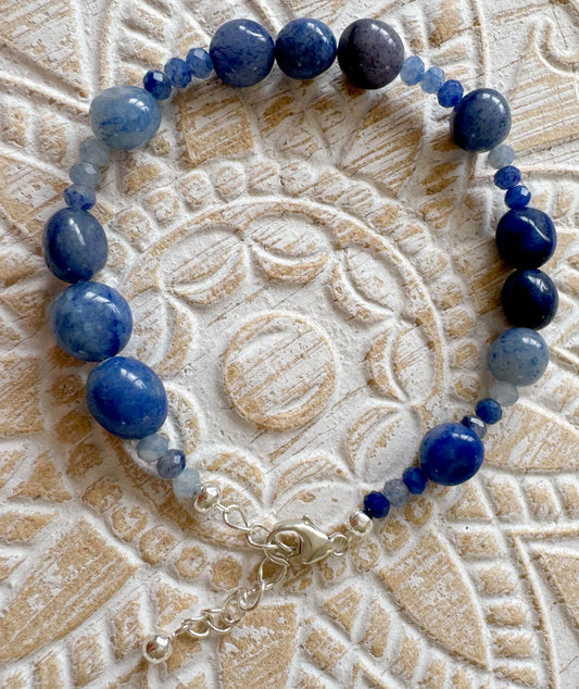 Blauquarz Edelstein Armband - 925er Silber Schmuck - #7197