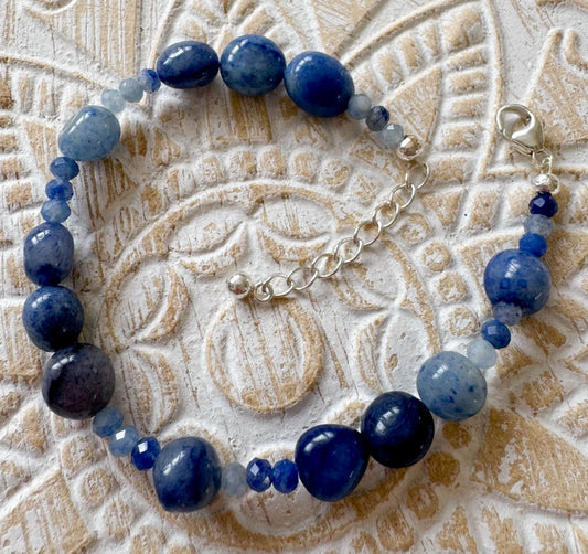 Blauquarz Edelstein Armband - 925er Silber Schmuck - #7197