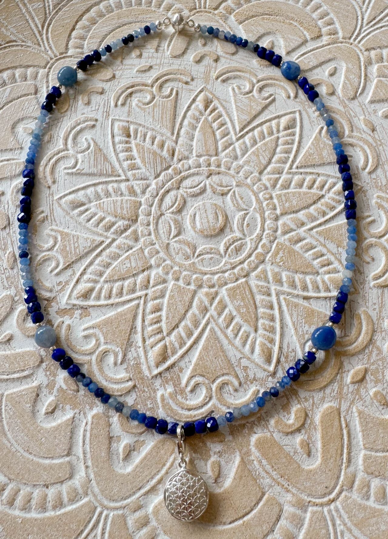 Blauquarz - Lapislazuli - Meeresbrise Schmuck Edelstein Kette - Collier - Edelsteinkette - 925er Silber #7193