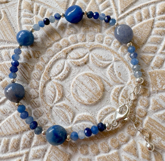 Blauquarz Edelstein Armband - 925er Silber Schmuck - #6298