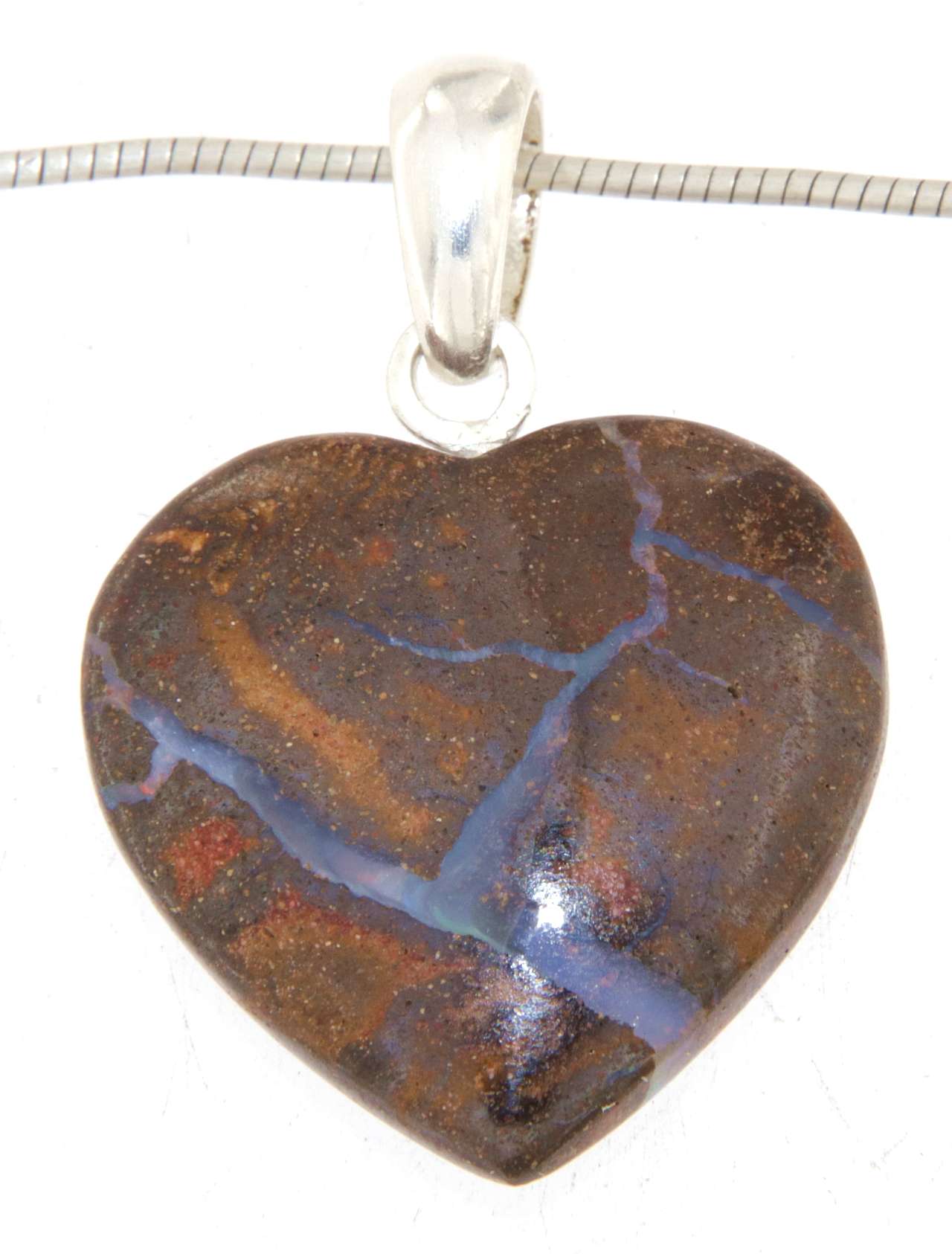 Australischer Boulder Opal Trommelstein Schmuck Ketten Anhänger 925er Silber - Edelstein A Qualität #6199
