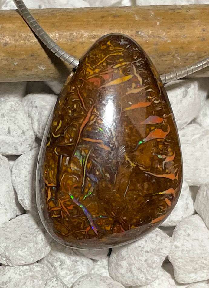 Australischer Boulder Opal Trommelstein Schmuck Ketten Anhänger - Edelstein A Qualität #6947
