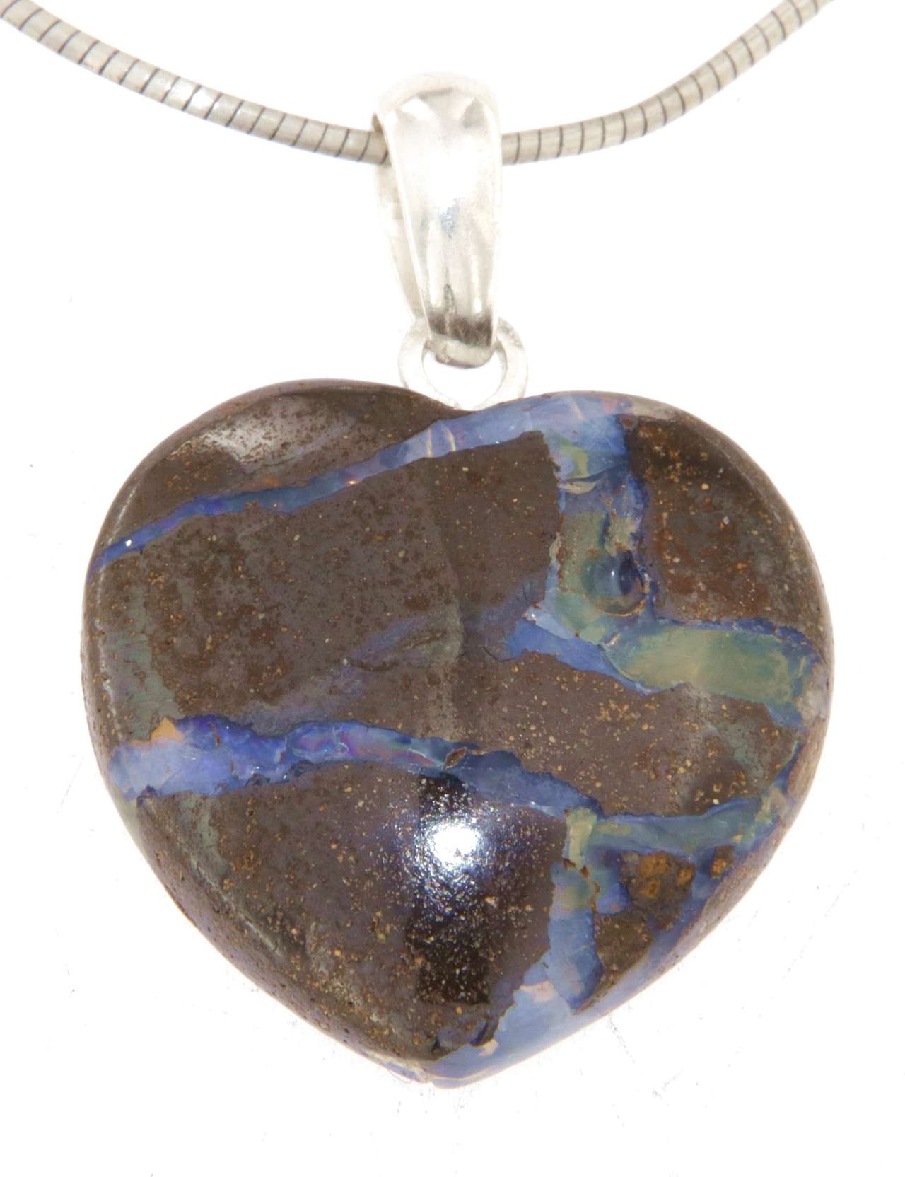 Australischer Boulder Opal Herz Schmuck Ketten Anhänger 925er Silber - Edelstein A Qualität #6197
