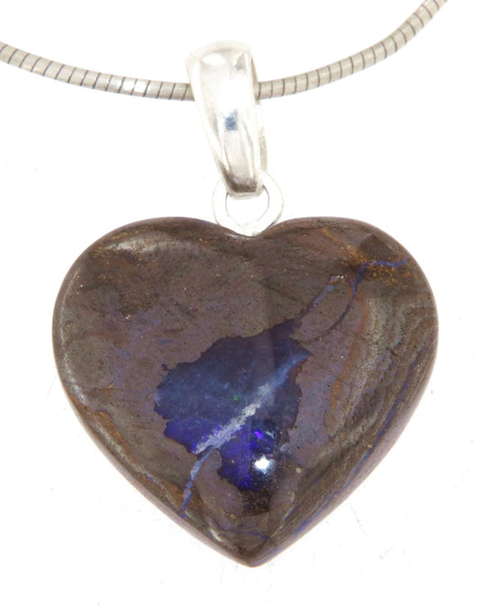 Australischer Boulder Opal Herz Schmuck Ketten Anhänger 925er Silber - Edelstein A Qualität #6195