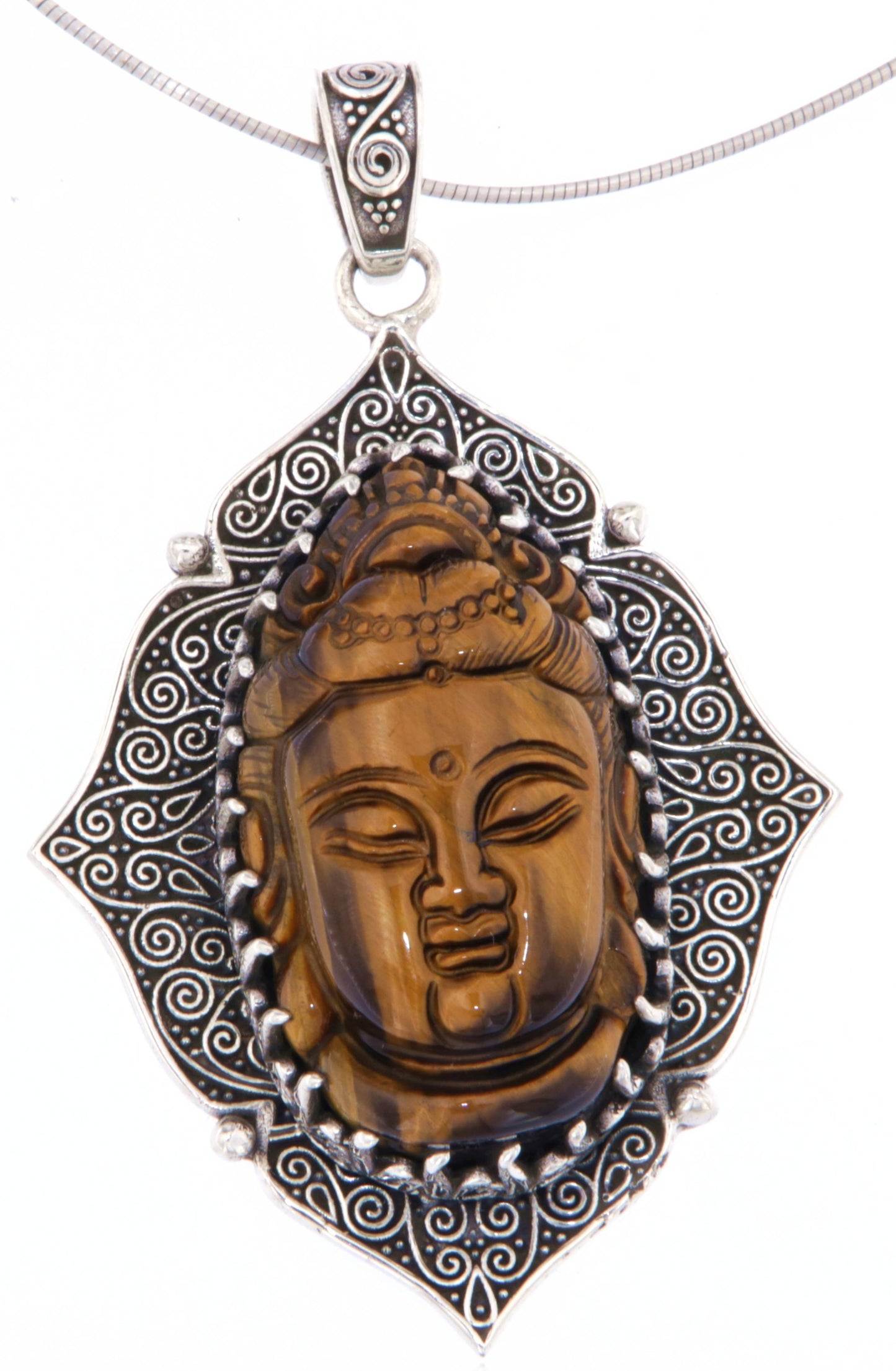 XL Buddha Schmuck Ketten Anhänger aus Tigerauge A Qualität - 925er Silber #5176