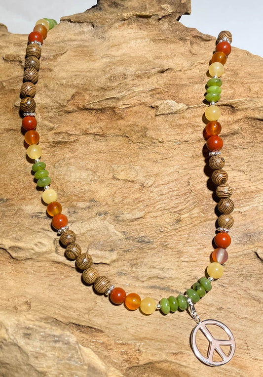 Hippie Karneol - Jade - Edelstein Kette - Collier aus - Edelsteinkette - 925er Silber Schmuck #0004