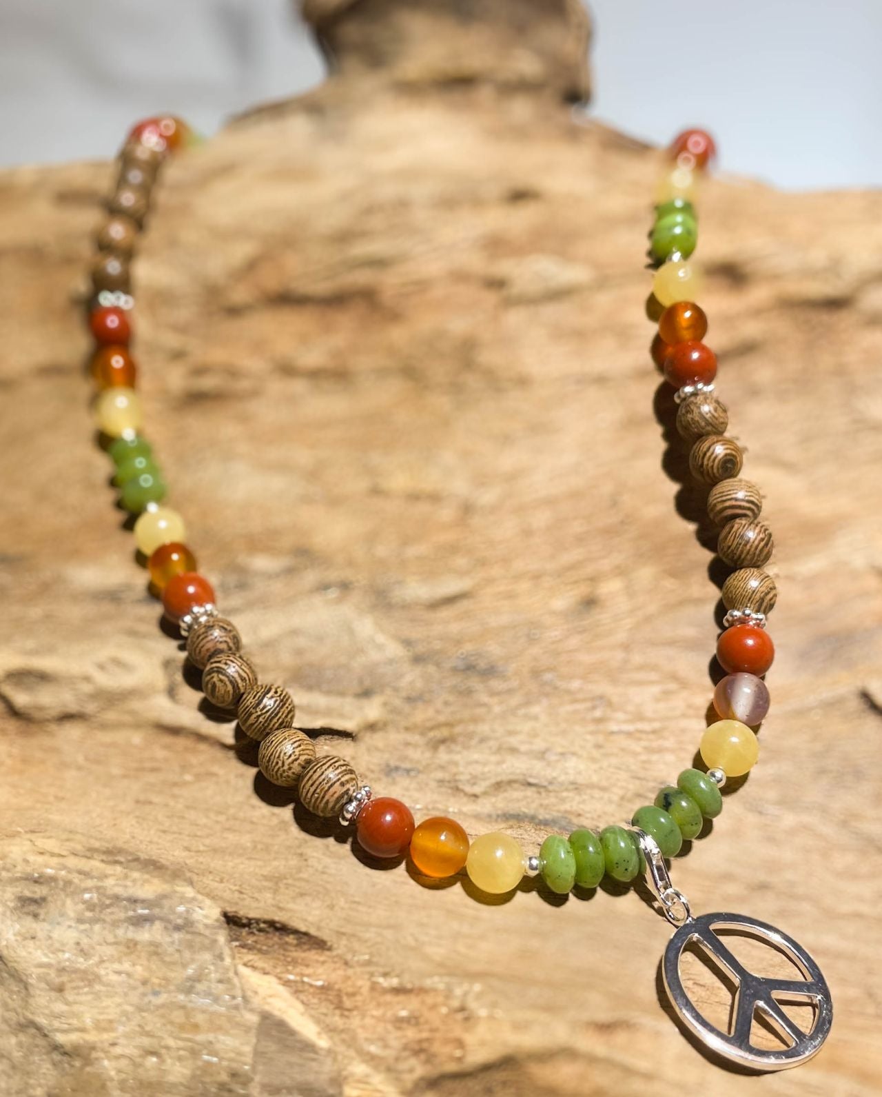 Hippie Karneol - Jade - Edelstein Kette - Collier aus - Edelsteinkette - 925er Silber Schmuck #0004