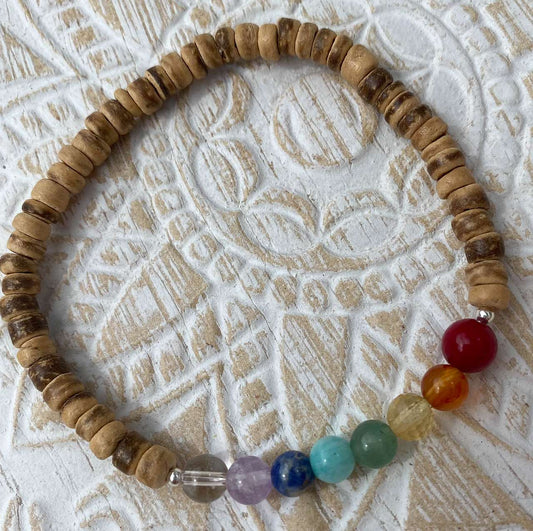 Chakra Kokosnuss Edelstein Armband - Edelsteinarmband - Amethyst - Bergkristall - Aventurin Schmuck 925er Silber #6820