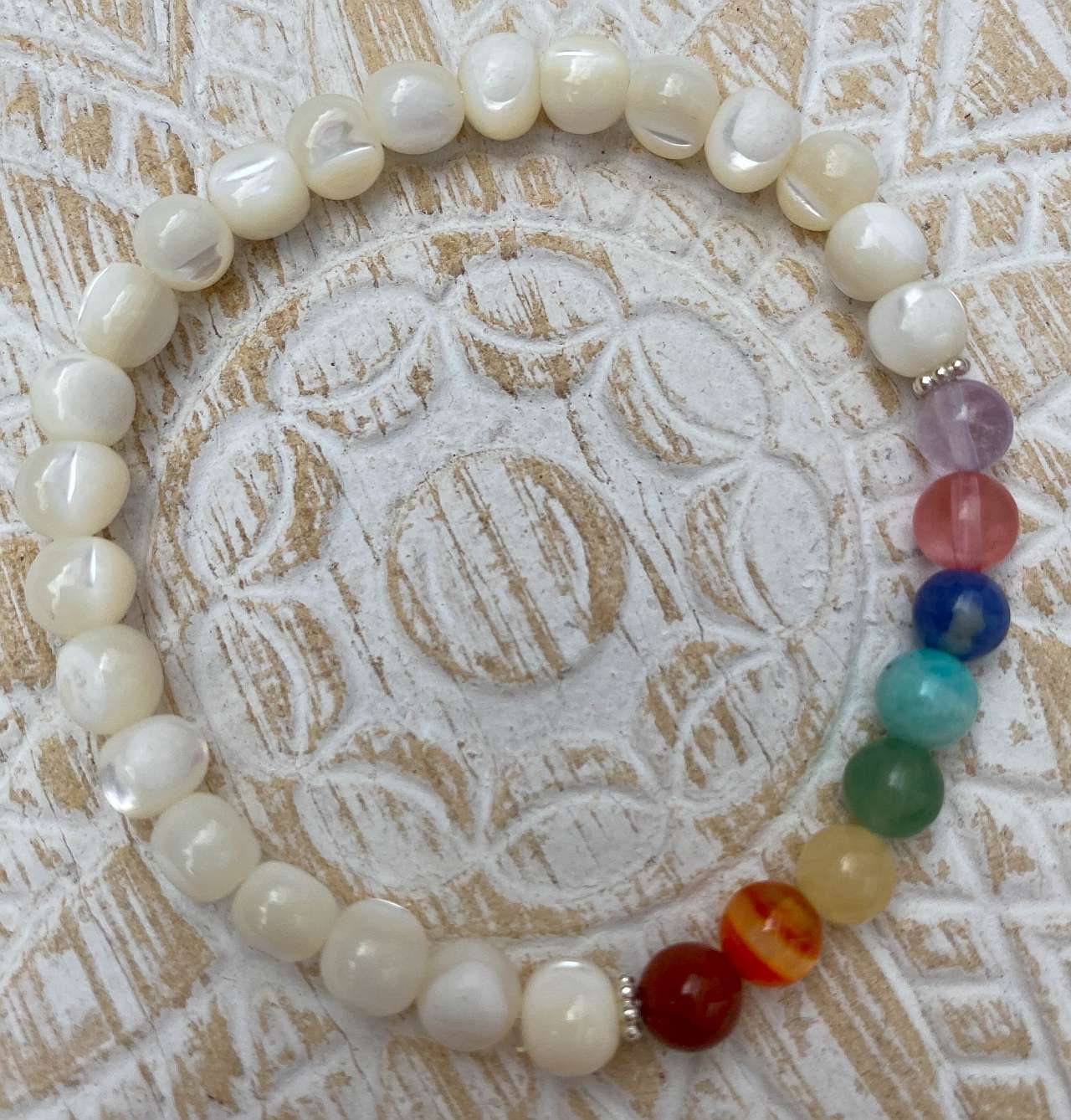 Muschelperle Chakra - Edelstein Armband - Edelsteinarmband - Amethyst - Karneol - Calcit 925er Silber - Schmuck #6398