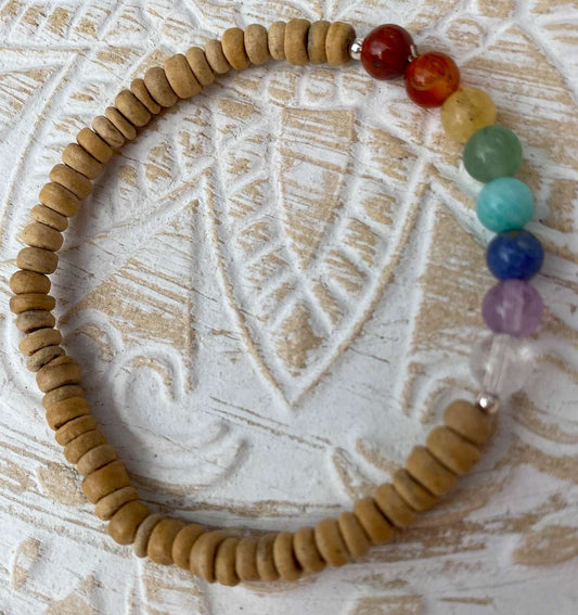 Chakra Kokosnuss Edelstein Armband - Edelsteinarmband - Amethyst - Bergkristall - Aventurin Schmuck 925er Silber #1106