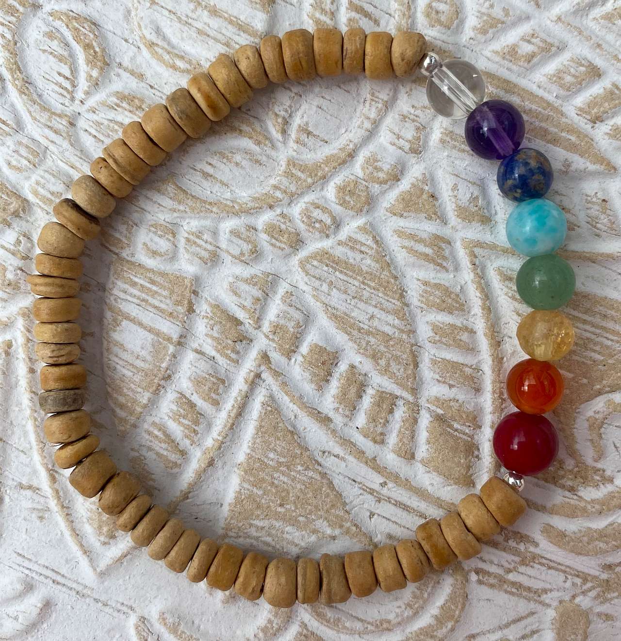 Chakra Kokosnuss Edelstein Armband - Edelsteinarmband - Amethyst - Bergkristall - Aventurin Schmuck 925er Silber #6815